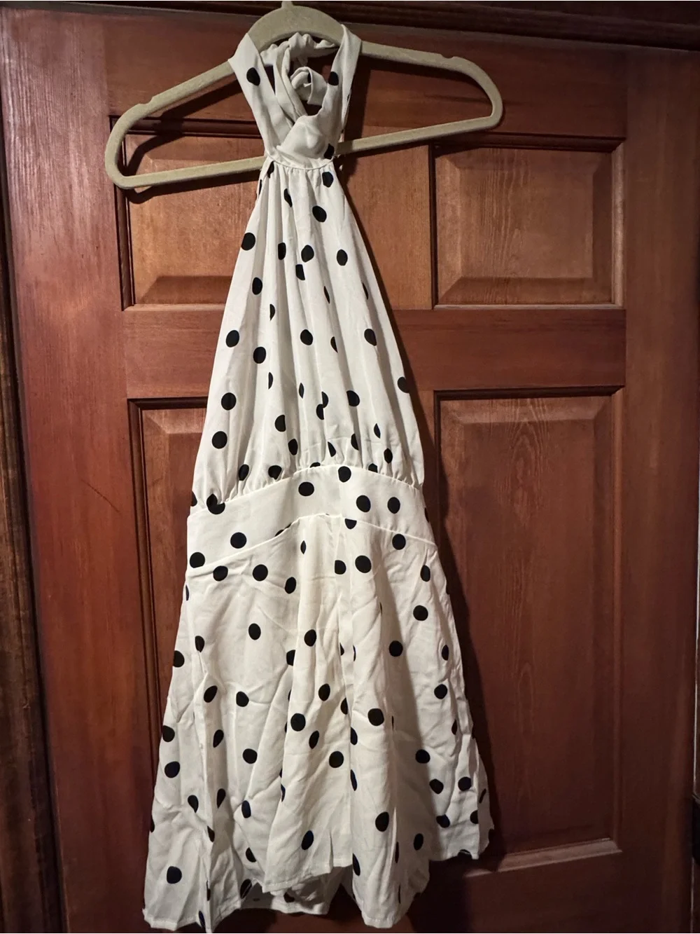 Women’s Polka Dot Halter romper - White with Black Dots